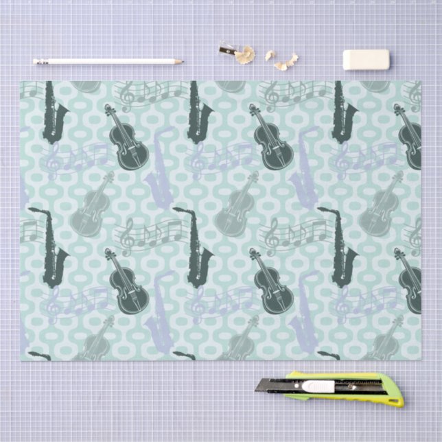 Papel De Seda Patrón de saxofón y violines (Artesanía)