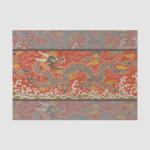 Papel De Seda Patrón de seda con dragón negro y rojo imperial