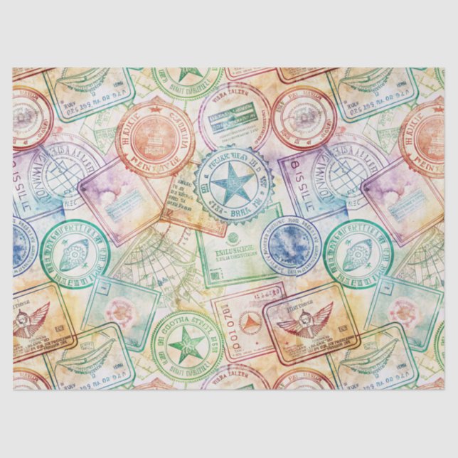 Papel De Seda Patrón de sello de pasaporte rústico de viaje (3) (Anverso)