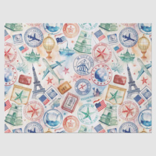 Papel De Seda Patrón de sello de viaje por el mundo vintage (3)