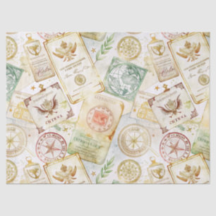 Papel De Seda Patrón de sello de viaje por el mundo vintage (7)