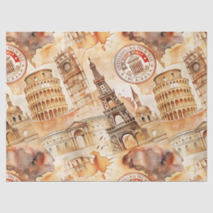 Papel De Seda Patrón de sello de viaje por el mundo vintage (9)