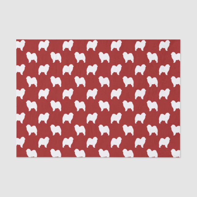 Papel De Seda Patrón de siluetas ásperas de Chow Chow Rojo (Anverso)