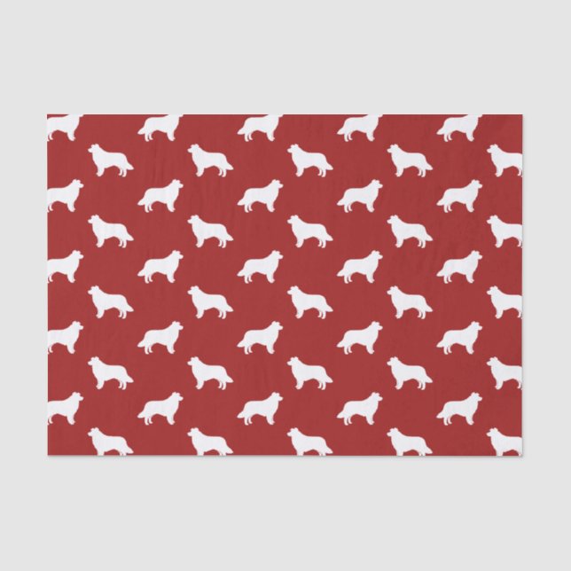 Papel De Seda Patrón de Siluetas de Border Collie Rojo (Anverso)