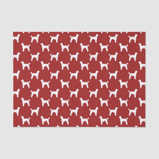 Papel De Seda Patrón de Siluetas de Caniche Estándar Rojo (Anverso)