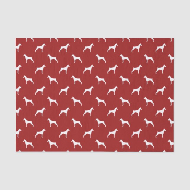Papel De Seda Patrón de siluetas de Doberman Pinscher Rojo (Anverso)