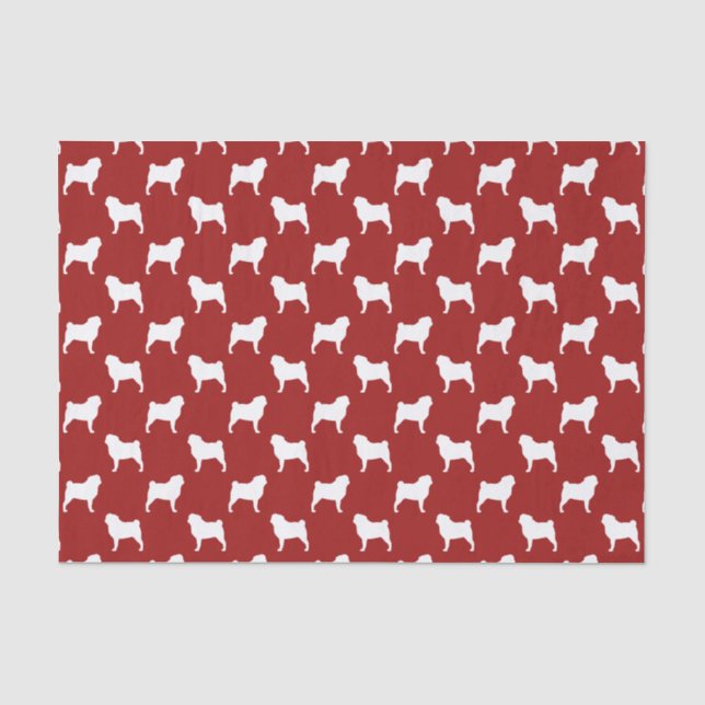 Papel De Seda Patrón de siluetas de Pug Rojo (Anverso)