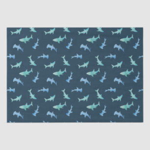 Papel De Seda Patrón de siluetas de tiburones nadando en acuarel