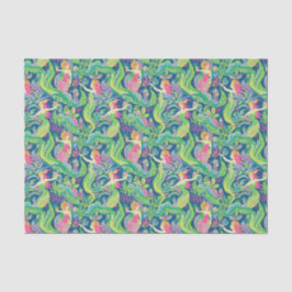 Papel De Seda Patrón de Sirenas Tropicales de Palm Beach Preppy