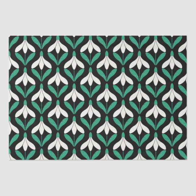 Papel De Seda Patrón de Snowdrop moderno de Retro Scandi Mid Cen (Anverso)