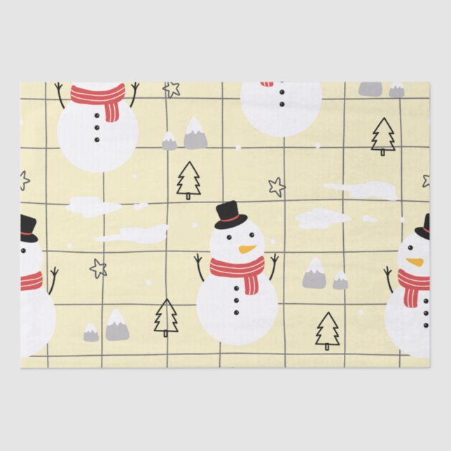 Papel De Seda Patrón de Snowman de los Navidades Cuadros (Anverso)