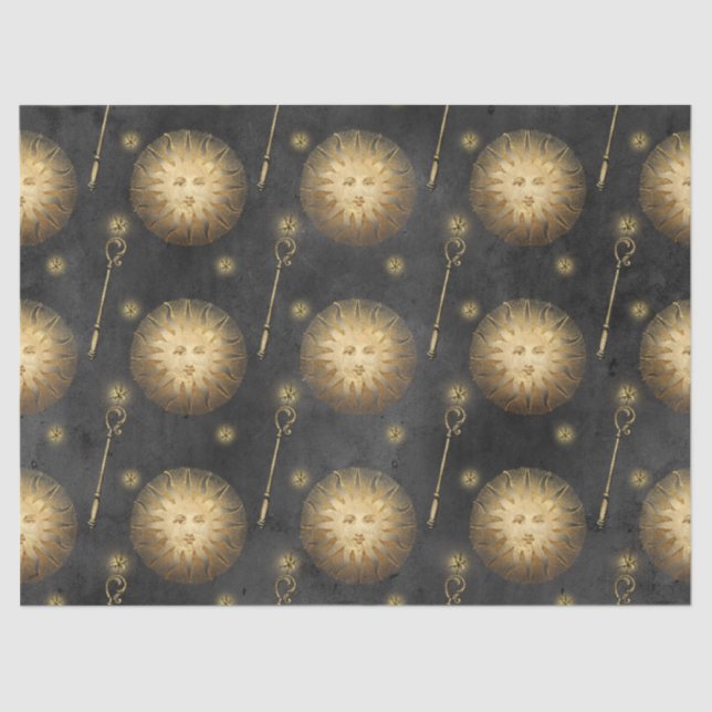 Papel De Seda Patrón de Sol Dorado y Scepter en la Decoupage Neg (Anverso)
