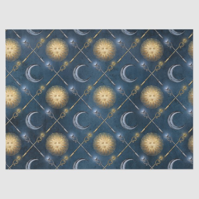 Papel De Seda Patrón de sol y luna en la pantalla azul (Anverso)