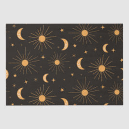 Papel De Seda Patrón de sol y luna naranja boho