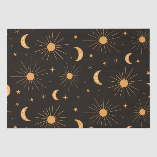 Papel De Seda Patrón de sol y luna naranja boho (Anverso)