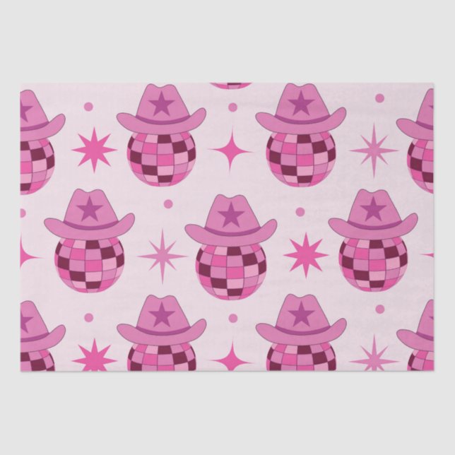 Papel De Seda Patrón de sombrero de vaquera de discoteca rosa co (Anverso)