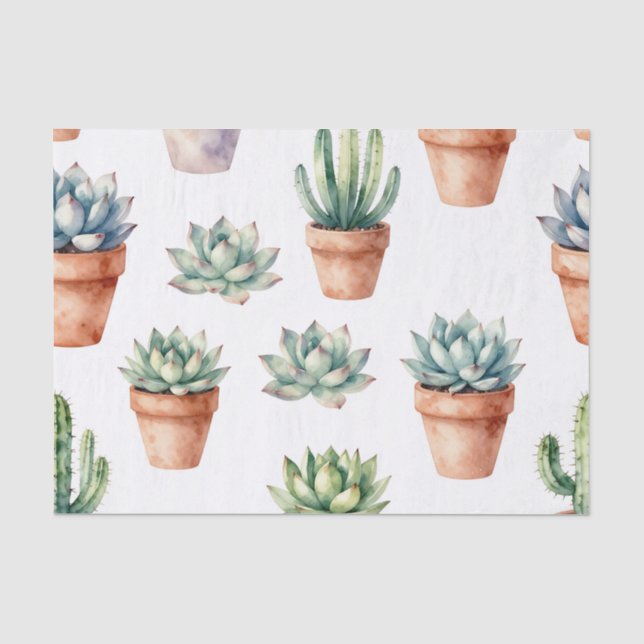 Papel De Seda Patrón de suculentas acuarela (Anverso)