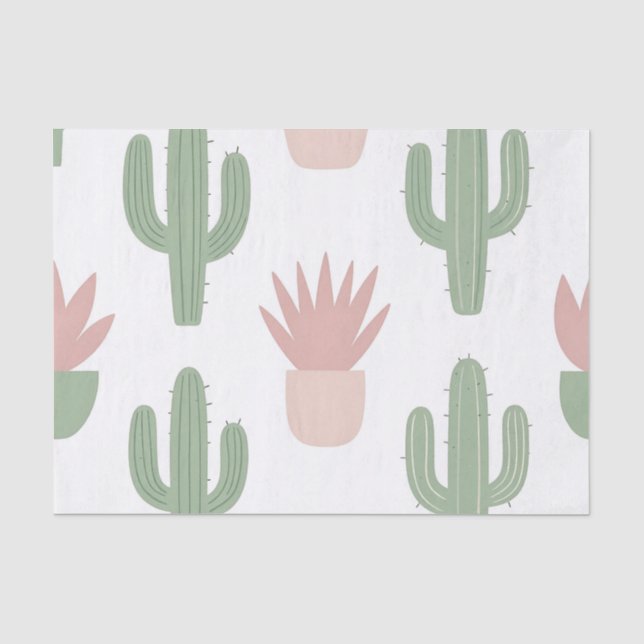 Papel De Seda Patrón de suculentas de cactus pastel (Anverso)