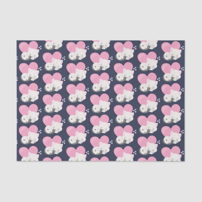 Papel De Seda Patrón de sueño de gato gatito blanco (Anverso)