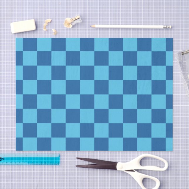 Papel De Seda Patrón de tablero de cheques azul (Artesanía)