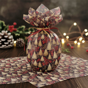 Papel De Seda Patrón de Tartán de Navidad en Rojo y Dorado #31 I