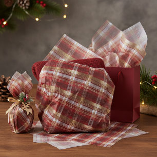 Papel De Seda Patrón de Tartán de Navidad Rojo Oro #7 ID1009