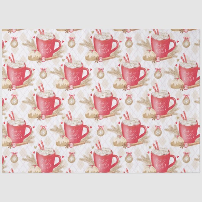 Papel De Seda Patrón de Taza de Cacao de Navidad Rojo (Anverso)
