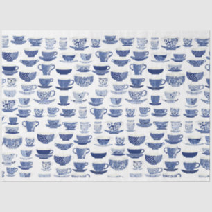 Papel De Seda Patrón de té azul y blanco