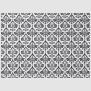 Papel De Seda Patrón de tela damasco clásico en blanco y negro