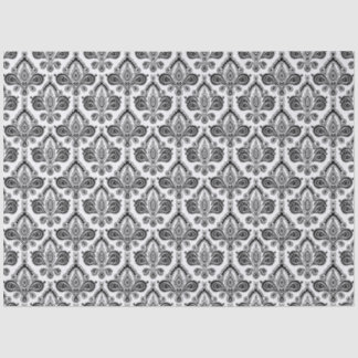 Papel De Seda Patrón de tela damasco clásico en blanco y negro