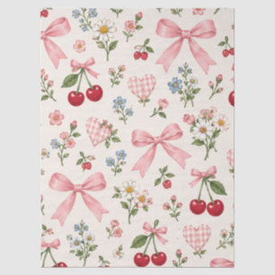 Papel De Seda Patrón de tela floral de cereza vintage con lazo  