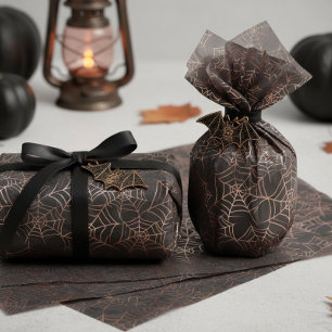 Papel De Seda Patrón de telaraña de Halloween naranja negro ID13