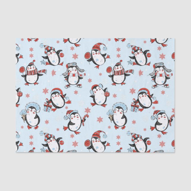 Papel De Seda Patrón de temporada de invierno de pingüino lindo (Anverso)