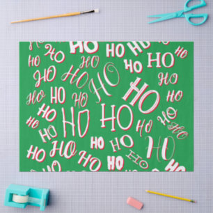 Papel De Seda Patrón de texto de Navidad HO HO HO blanco verde r