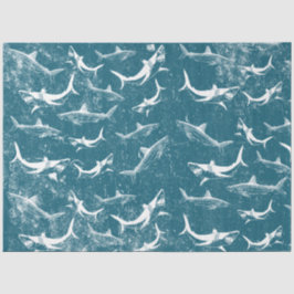 Papel De Seda Patrón de tiburón azul angustiado