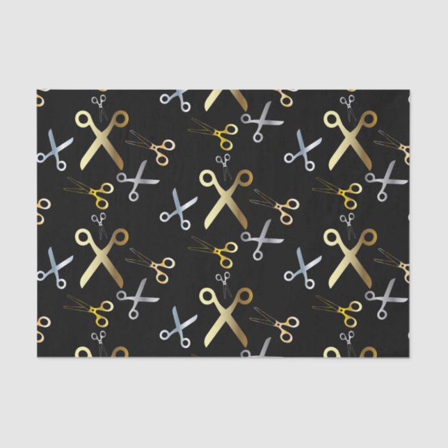 Papel De Seda Patrón de tijeras de oro y plata brillante Hairsty (Anverso)