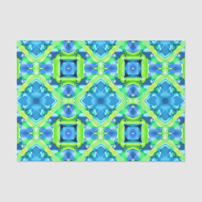 Papel De Seda Patrón de tinte azul cobalto y verde limón (Anverso)