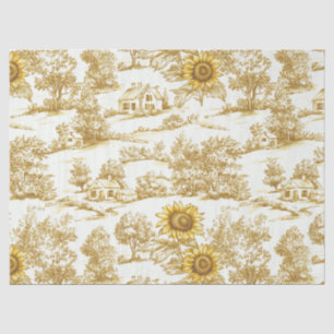 Papel De Seda Patrón de Toile Botánico de Girasol de Oro Vintage