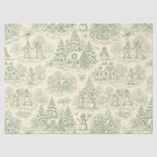 Papel De Seda Patrón de Toile de Aldea Invernal Verde Suave