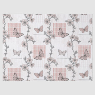 Papel De Seda Patrón de toile de mariposa botánica vintage (4)