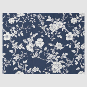 Papel De Seda Patrón de toile floral vintage azul (12)