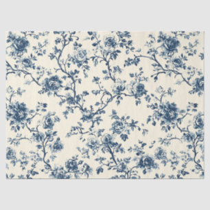 Papel De Seda Patrón de toile floral vintage azul (2)