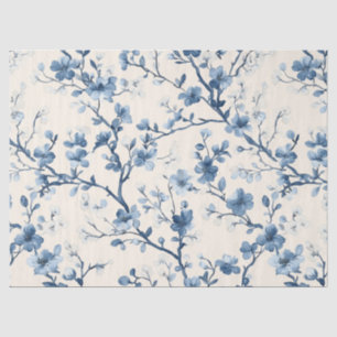 Papel De Seda Patrón de toile floral vintage azul (4)