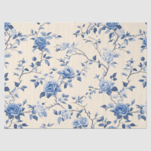 Papel De Seda Patrón de toile floral vintage azul (6)