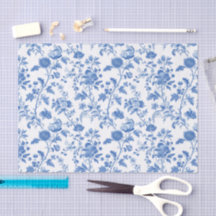 Patrón de toile floral vintage blanco azul