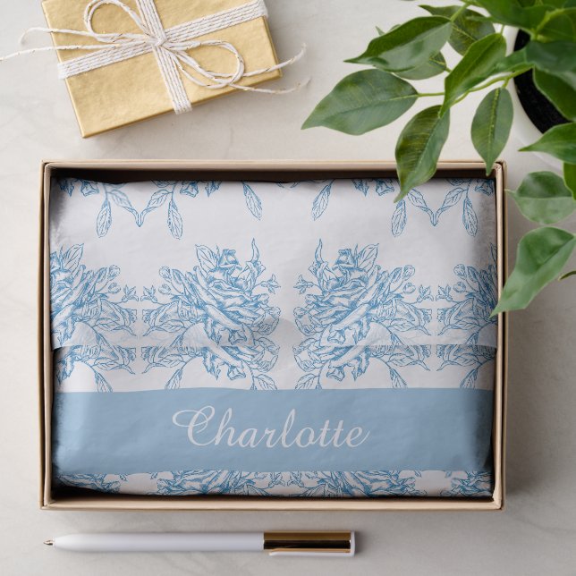 Papel De Seda Patrón de Toile Francés Azul (Regalo )