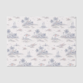 Papel De Seda Patrón de Toile Francés Tropical Costero Azul