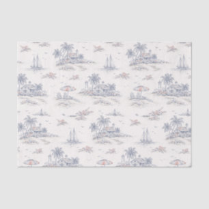 Papel De Seda Patrón de Toile Francés Tropical Costero Azul