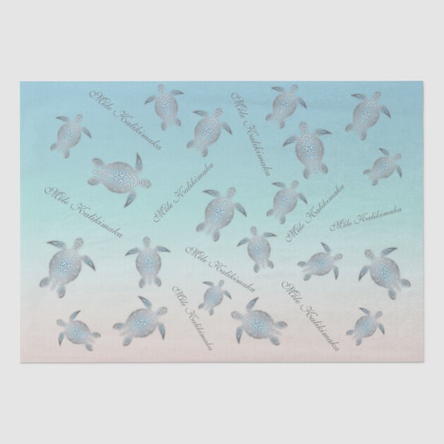Papel De Seda Patrón de tortugas marinas turquesas plateadas (Anverso)