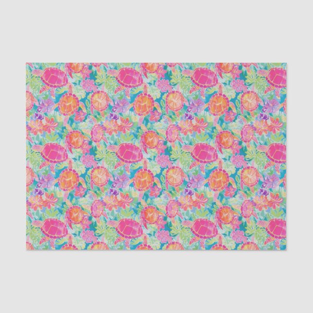 Papel De Seda Patrón de tortugas tropicales de Palm Beach Preppy (Anverso)